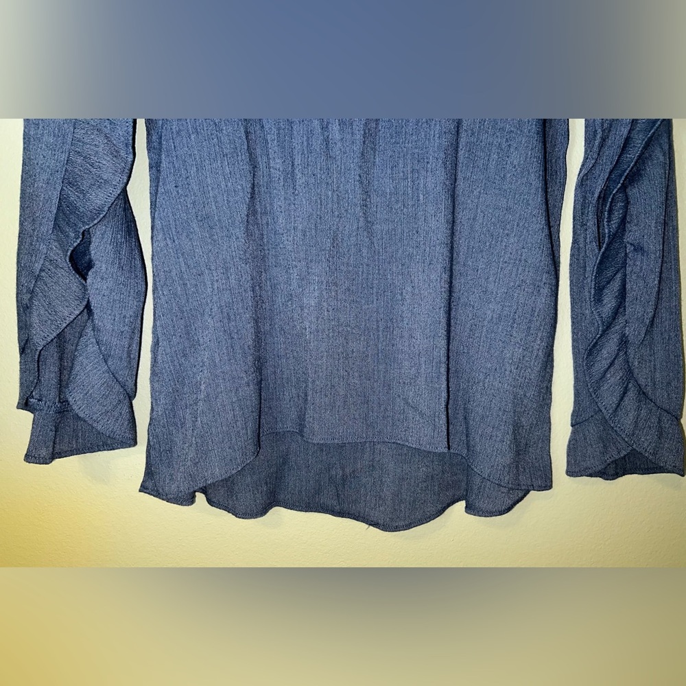 Moa Moa Woman's Blue Crinkle Top w/ Romantic Slit Ruffle Sleeves Blouse! - Picture 4 of 12